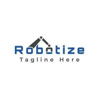 robotizar logotipo, uma marca nominativa criada a partir de uma estilizado tipografia do a palavra robotizar com a Adição do uma mínimo elemento para a carta o e eu. vetor