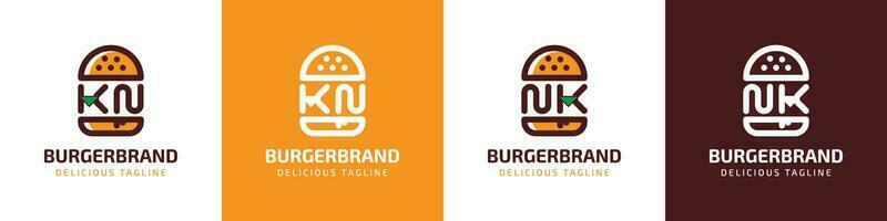 carta kn e nk hamburguer logotipo, adequado para qualquer o negócio relacionado para hamburguer com kn ou nk iniciais. vetor