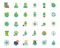 terra dia ecologia e meio Ambiente ícone definir. natureza renovável energia ícones. eco amigáveis esboço vetor ícone placa