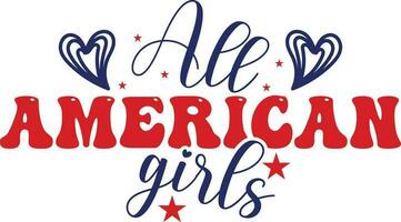 4º do Julho americano meninas camiseta Projeto com Estrela e coração vetor desenhando