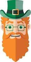 laranja barba duende homem face vestindo óculos e chapéu plano ícone. vetor