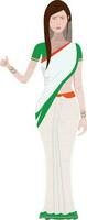 jovem mulher personagem dentro nacional tricolor saree. vetor