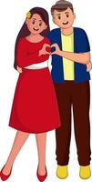 ilustração do alegre jovem casal fazer uma coração a partir de seus mãos dentro em pé pose. vetor