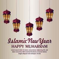Cartão de convite de ano novo islâmico com lanterna árabe criativa vetor