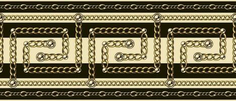 grego padronizar fronteira com ouro correntes, miçangas. bege, Castanho cores, horizontal listras. tradicional antigo grego fronteira ornamento. vetor