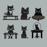 Preto gato sentado dentro uma mesa símbolo vetor