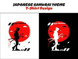 silhueta Japão samurai vetor para Projeto camiseta conceito. samurai com vermelho lua camiseta Projeto. samurai vetor ilustração. urbano samurai com sangue streetwear tema camiseta.