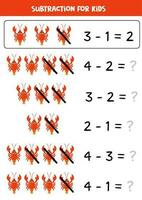 subtração com fofa vermelho lagosta. educacional matemática jogos para crianças. vetor