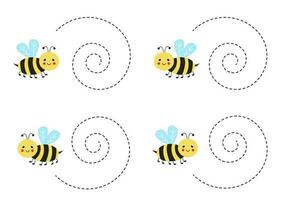 caligrafia prática com fofa abelhas. rastreamento linhas para pré-escolares. vetor ilustração.