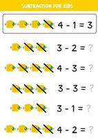 subtração com fofa amarelo borboleta peixe. educacional matemática jogos para crianças. vetor