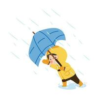 criança com guarda-chuva dentro capa de chuva vetor