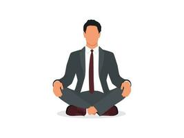 uma homem dentro uma o negócio terno dentro uma de pernas cruzadas pose meditando, homem de negocios meditar isolado em a branco fundo. vetor ilustração