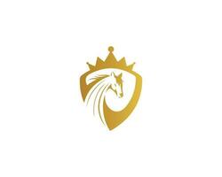 luxo cavalo escudo com coroa logotipo. ouro real cavalo rei símbolo Prêmio vetor ícone modelo.