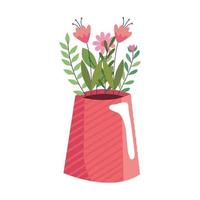 lindo jardim de flores com decoração de vaso vermelho vetor