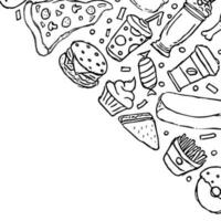 velozes Comida fundo com Lugar, colocar para texto. rabisco comida rápida ícones. desenhado Comida ilustração vetor