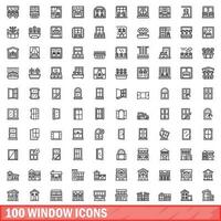 100 janela ícones definir, esboço estilo vetor