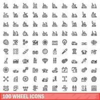 100 roda ícones definir, esboço estilo vetor