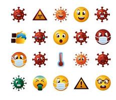 pacote de ícones do conjunto de emojis covid19 vetor