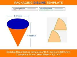 açúcar cone gelo creme dieline modelo d 51,7xh 130,5 milímetros vetor