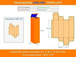 eu 1xp 1xh 3.4 polegada personalizadas batom caixa dieline modelo vetor