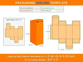 eu 1,5xp 1,8xh 3.35 polegada personalizadas batom caixa dieline modelo vetor