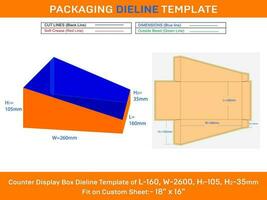 cartão contador exibição caixa dieline modelo para cosméticos, cartões eu 160xp 260xh1 105xh2 35mm vetor