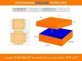 kraft embalagem caixa com tampas ou presentes caixa dieline modelo do 3,5x2,8x1,2 polegada vetor