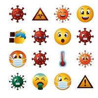 pacote de ícones do conjunto de emojis covid19 vetor