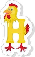 amarelo h alfabeto animal desenho animado galinha ícone dentro adesivo estilo. vetor