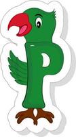 adesivo estilo p alfabeto animal desenho animado papagaio ícone. vetor