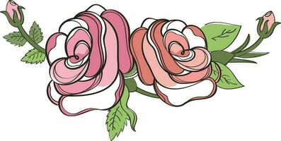Rosa e Castanho rosa flor e brotos decorado Projeto. vetor