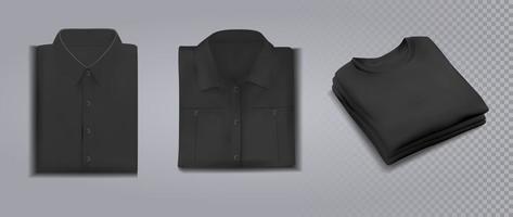 camisas pretas dobradas em ilustração vetorial de fundo cinza vetor