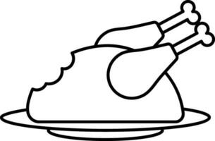 isolado assado frango prato ícone dentro Preto AVC. vetor