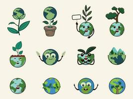 Salve  terra ou meio Ambiente com plantar ícone conjunto em cósmico café com leite fundo. vetor
