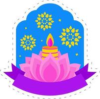 feliz diwali celebração conceito com lótus flor, aceso vela, mandala ou flores em azul e branco fundo. vetor