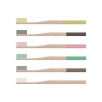 conjunto de seis escovas de dente de madeira de bambu para dentes saudáveis, limpeza de material biodegradável, produtos naturais ecológicos isolados no fundo branco vetor