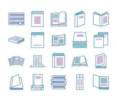 conjunto de ícones de estilo de linha de livros de texto vetor