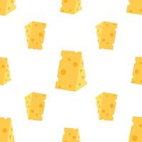 padrão sem emenda de queijo. pedaços de queijo amarelo, isolados em um fundo branco. pedaços de queijo de várias formas. ilustração em vetor plana