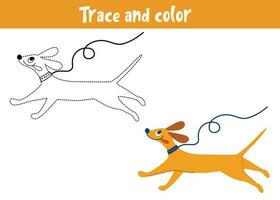 vestígio e cor desenho animado vetor cachorro. educacional coloração página. caligrafia prática para pré-escolares.