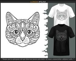 gato cabeça mandala artes isolado em Preto e branco camiseta. vetor