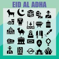 eid al adha preenchidas ícone pacote vetor