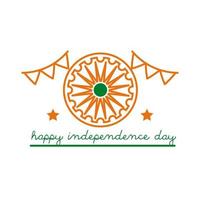 celebração do dia da independência na Índia com ícone de estilo de linha Ashoka chakra e guirlandas vetor
