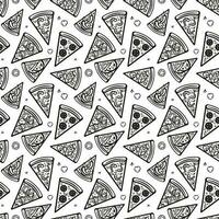 fofa foto com rabisco desenhos do pizza fatias. doce vetor Preto e branco pizza fundo. desatado monocromático pizza fundo com rabiscos para tecido, papel de parede, invólucro papel e cartões postais.