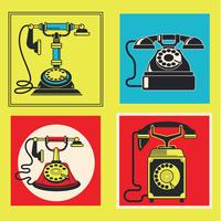 Conjunto de ilustração de telefones retrô com castiçal Vintage e telefones de discagem rotativa