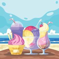 sorvete de verão no fundo da praia vetor