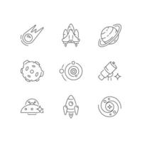 conjunto de ícones lineares astronáuticos vetor