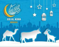 árabe caligráfico texto do eid al adha Mubarak para a muçulmano celebração. eid al adha criativo Projeto islâmico celebração para imprimir, cartão, poster, bandeira etc. vetor