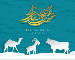 árabe caligráfico texto do eid al adha Mubarak para a muçulmano celebração. eid al adha criativo Projeto islâmico celebração para imprimir, cartão, poster, bandeira etc. vetor