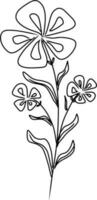 Preto silhuetas do mão desenhado flores e plantas isolado em branco fundo. monocromático vetor ilustrações dentro esboço estilo