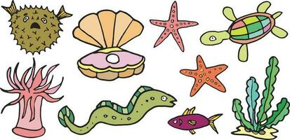 mar peixe criaturas desenho animado engraçado marinho crianças vetor conjunto